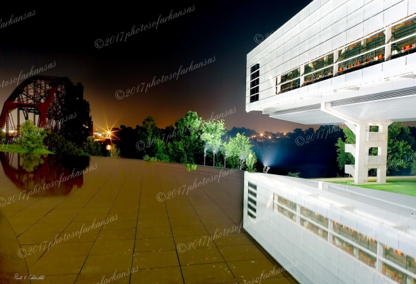 30 Night Time View Of The Bill Clinton Presidential Library With Old Rock Island Bridge - Professional Views Of Little Rock photography by Paul Caldwell